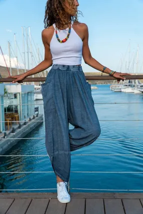 Linen With Pockets Elastic Waist Harem Pants,Linen Pants,Linen Clothing,Harem Pants, Summer Pants,Women Pants,Gift For Her,Bohemian Pants