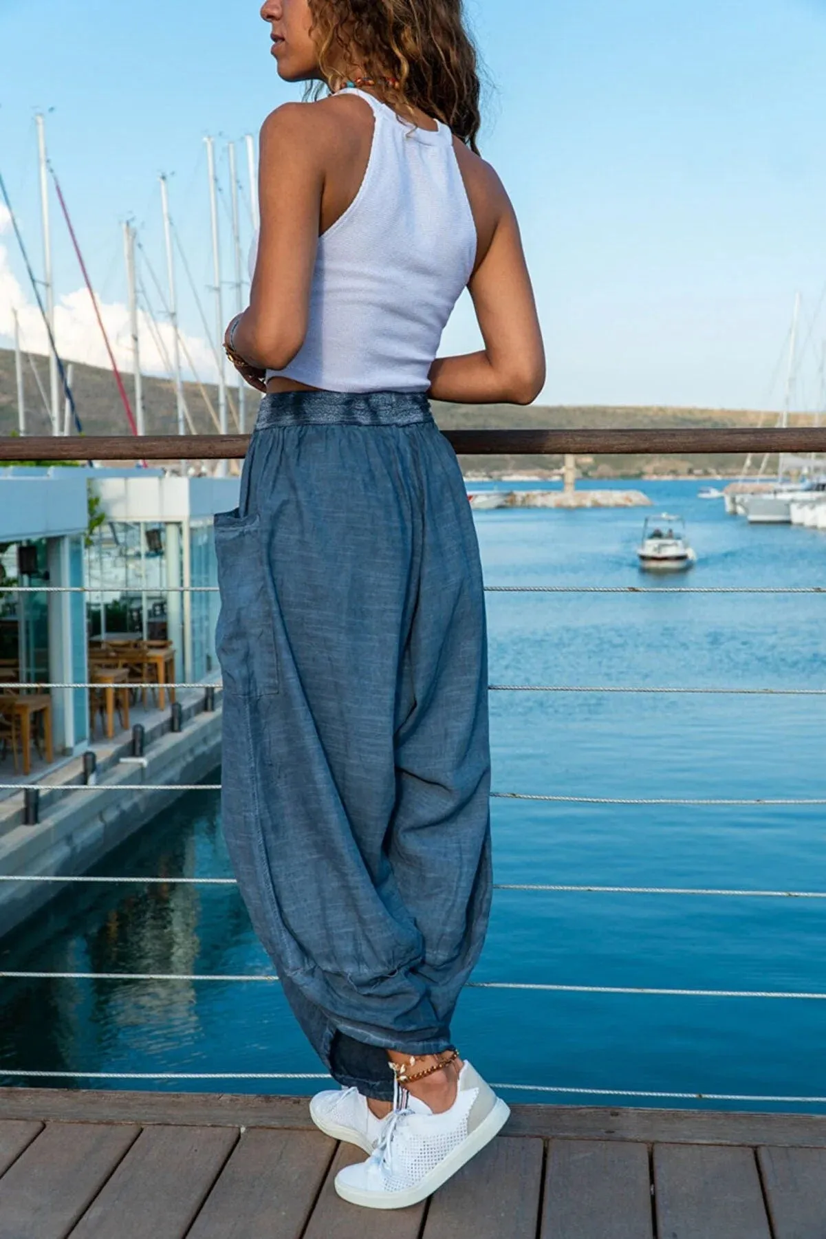 Linen With Pockets Elastic Waist Harem Pants,Linen Pants,Linen Clothing,Harem Pants, Summer Pants,Women Pants,Gift For Her,Bohemian Pants