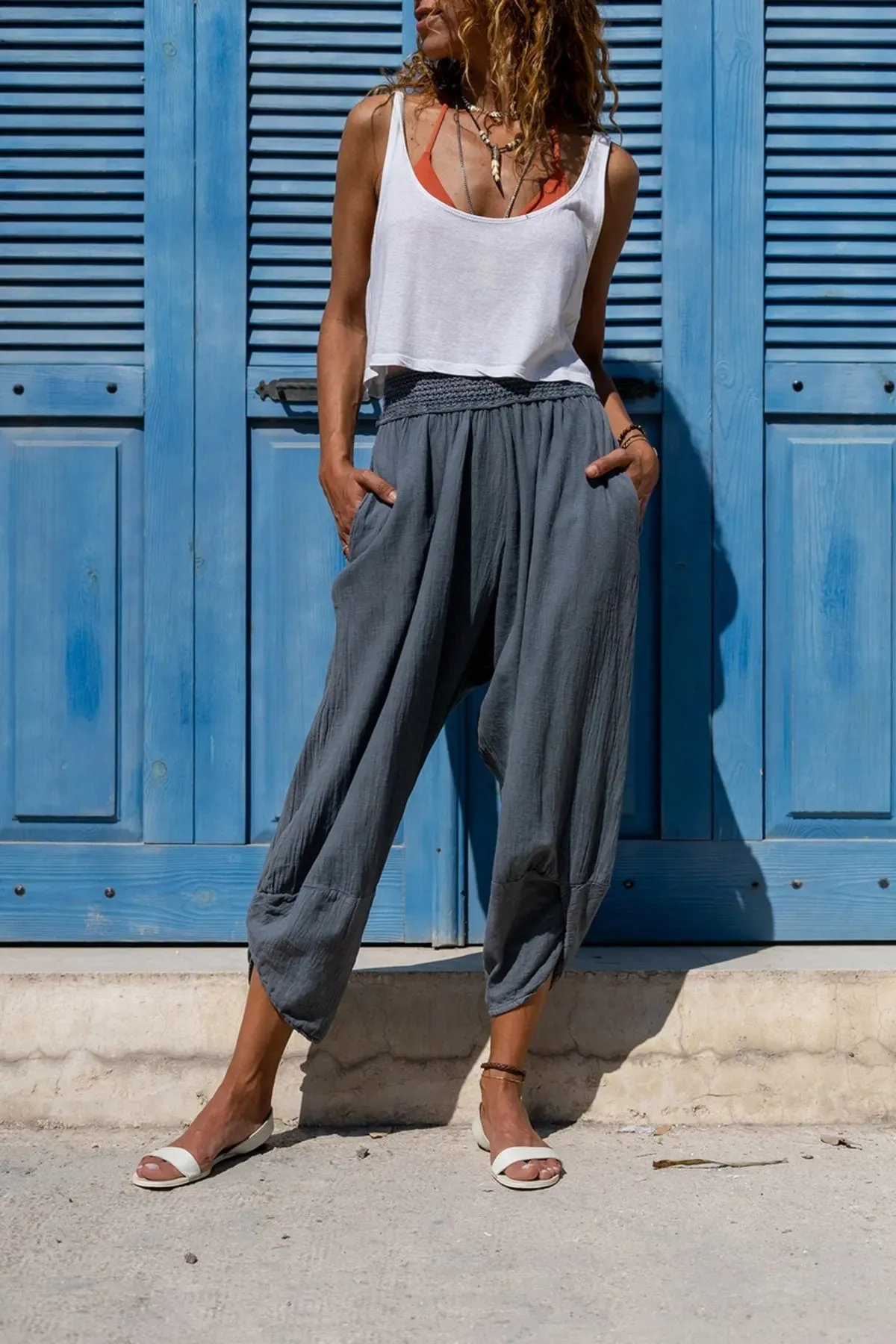 Linen With Pockets Elastic Waist Harem Pants,Linen Pants,Linen Clothing,Harem Pants, Summer Pants,Women Pants,Gift For Her,Bohemian Pants
