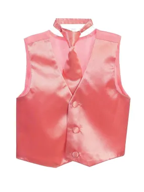 Little Boys Coral Three Button Satin Vest Tie 2 Pc Set 2-6
