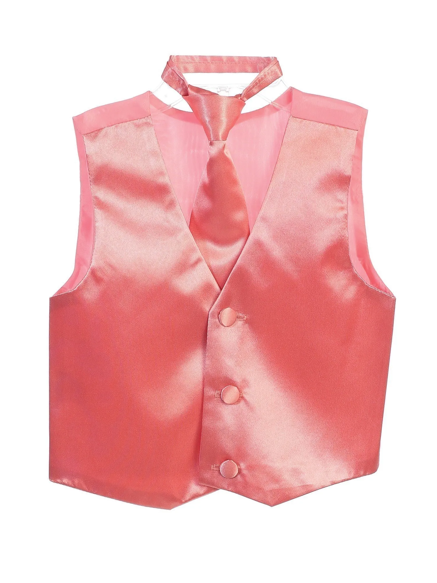 Little Boys Coral Three Button Satin Vest Tie 2 Pc Set 2-6
