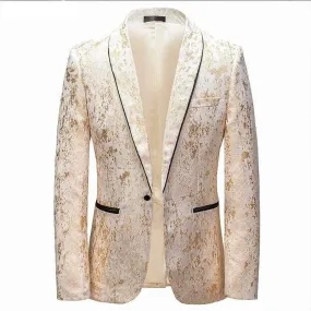 Luxury Golden Shawl Collar One Button Jacquard Tuxedo Blazers