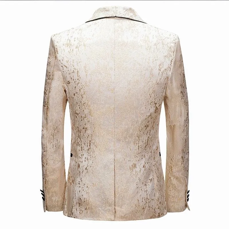 Luxury Golden Shawl Collar One Button Jacquard Tuxedo Blazers