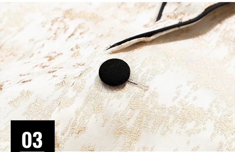 Luxury Golden Shawl Collar One Button Jacquard Tuxedo Blazers