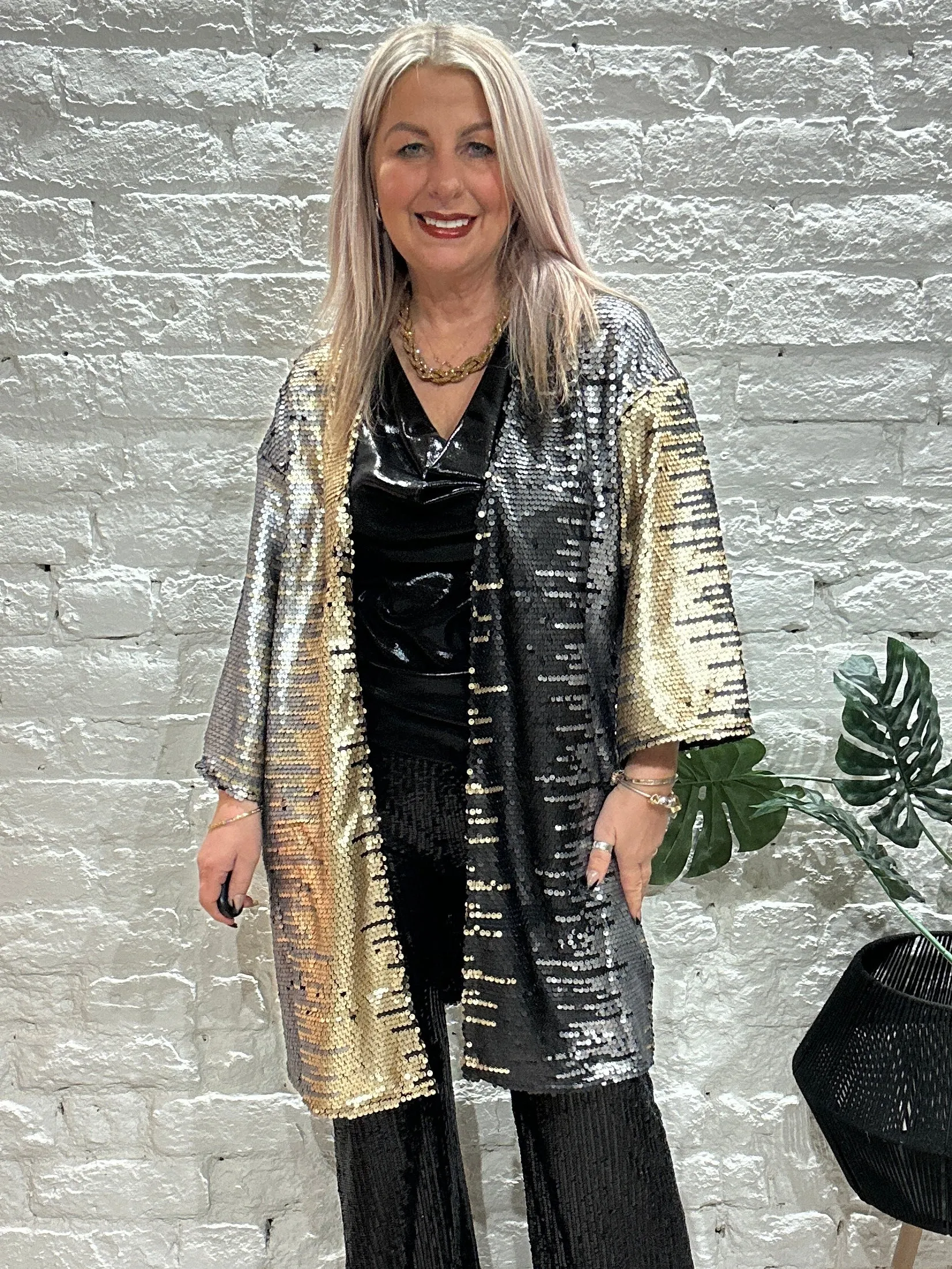Malissa J Ombre Shaded Sequin Kimono Style Jacket