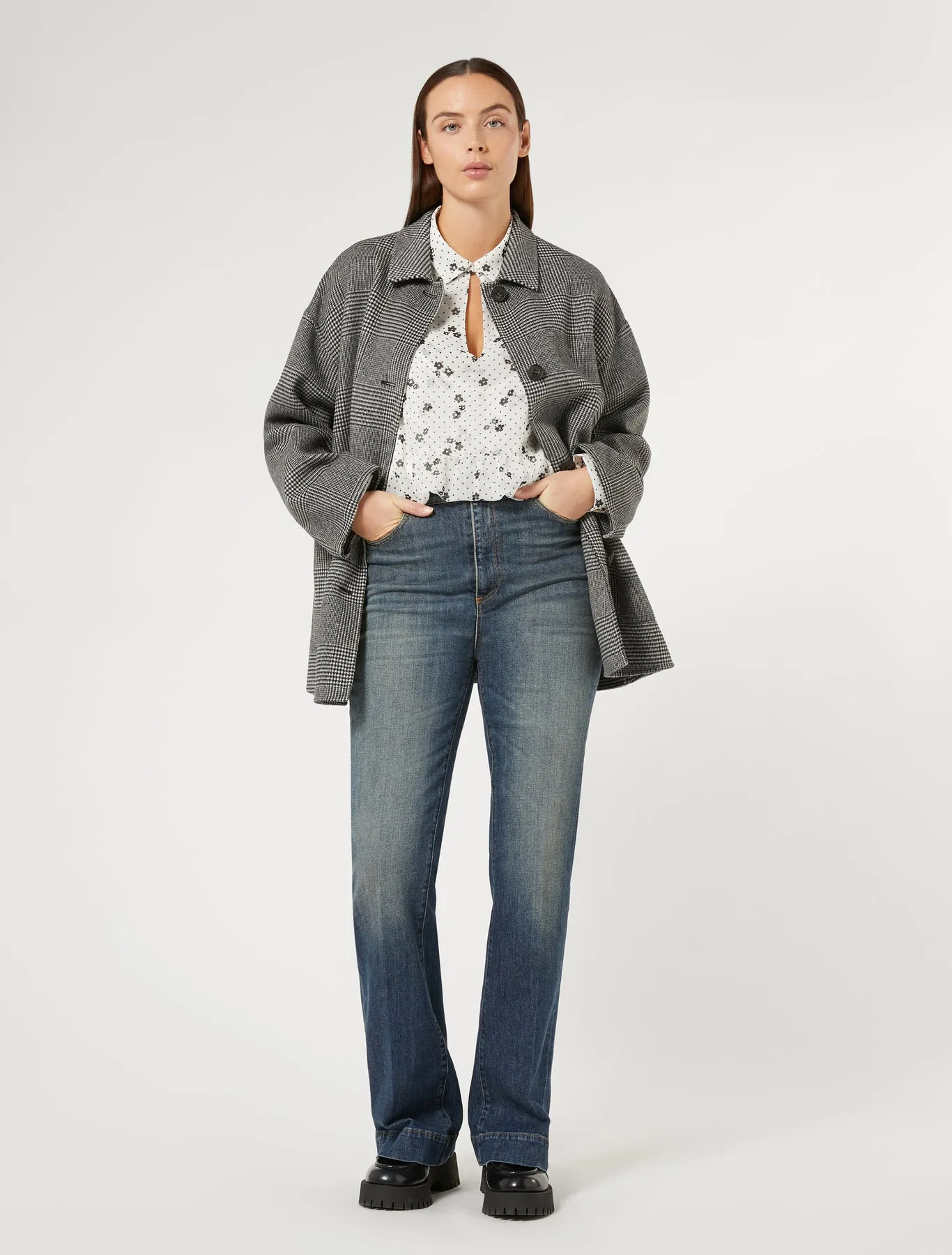 Marina Rinaldi Nadia Check Double face Single Breasted Topper in Black Check