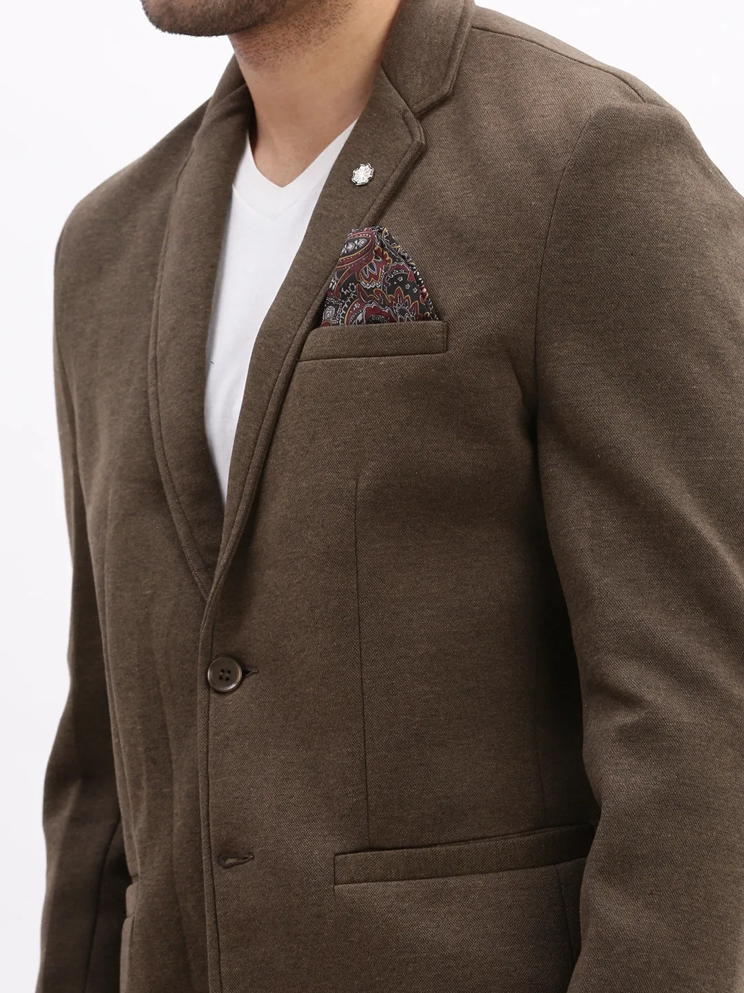 Men Solid Olive Single Breasted Blazer
