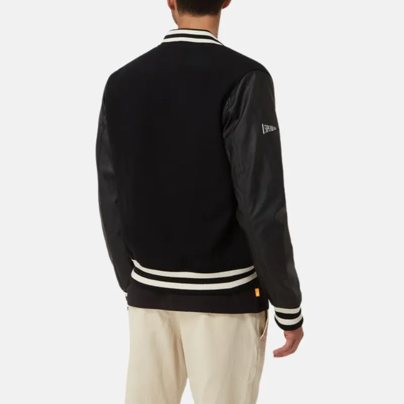 Men's Black Bomber Jacket With Leather Sleeves