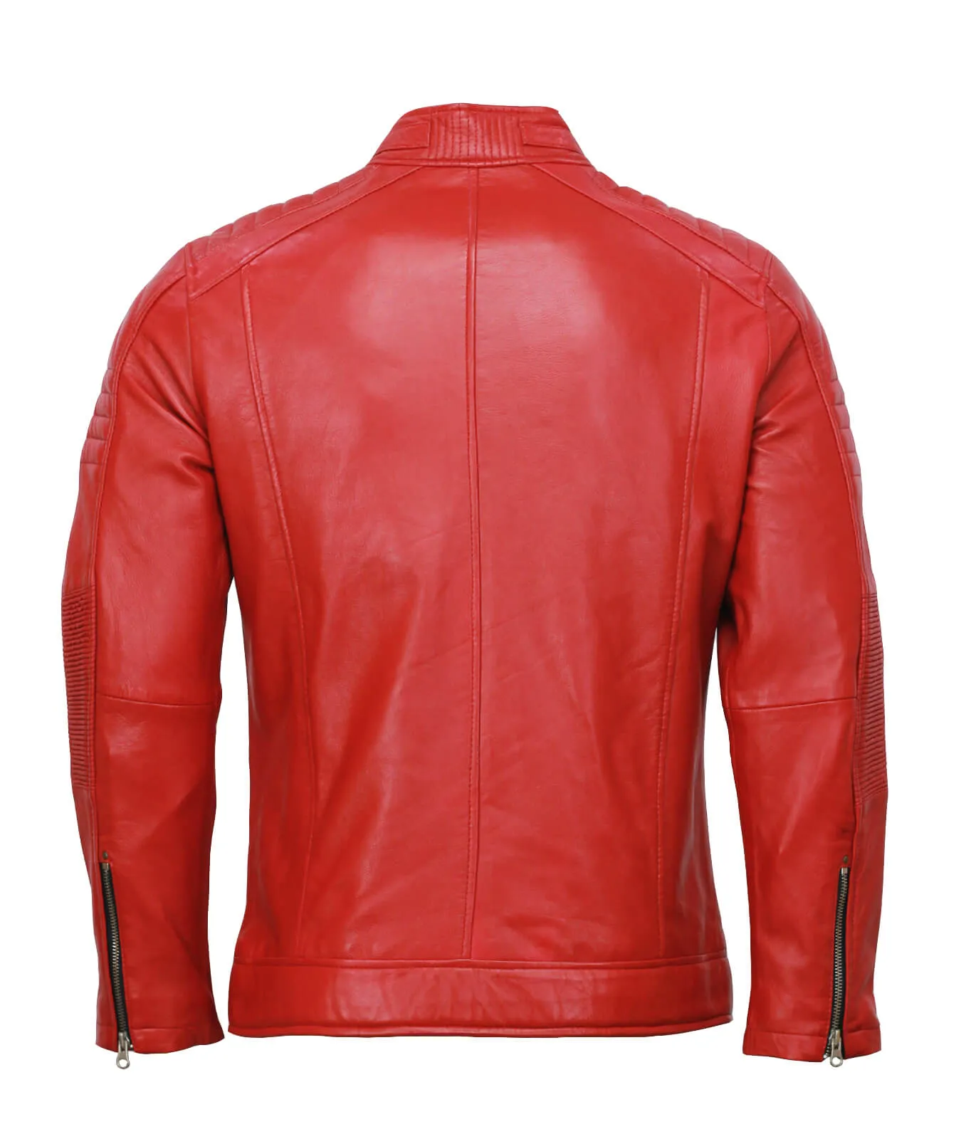 Men’s Café Racer Red Biker Leather Jacket Genuine Motorcycle Outerwear