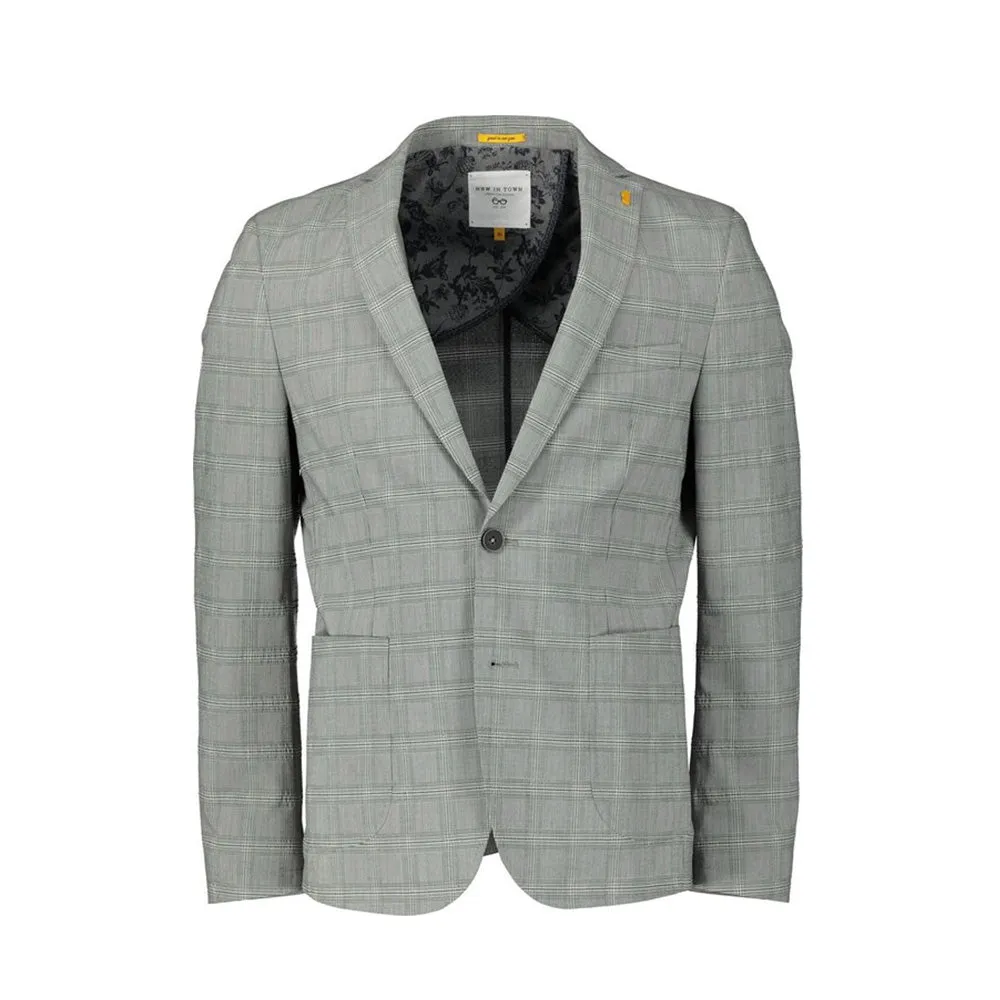 Men's Checkered Suit Jacket,Grey
