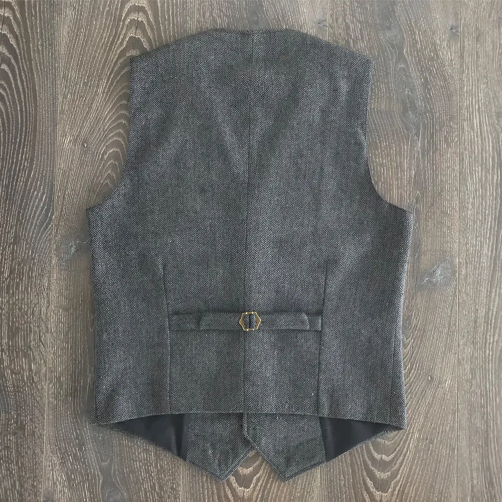 Men's Slim Fit Tweed Herringbone V Neck Waistcoat