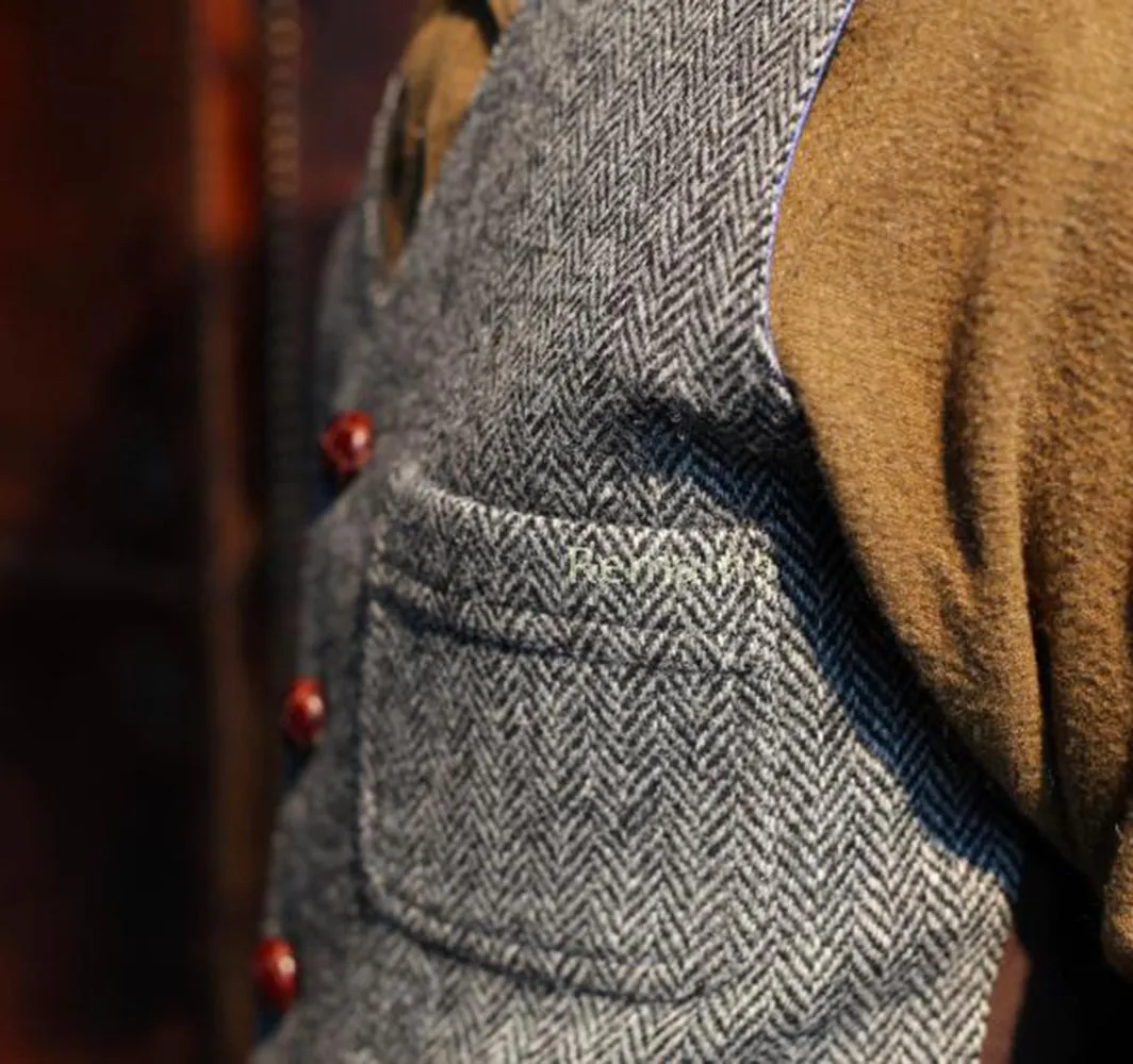 Men's Slim Fit Tweed Herringbone V Neck Waistcoat