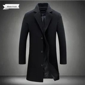 Men's Spring & Autumn Wool Blend Long Coat: Refined for Business Elegance, Tailored for Sophisticated Style and Professional Appeal