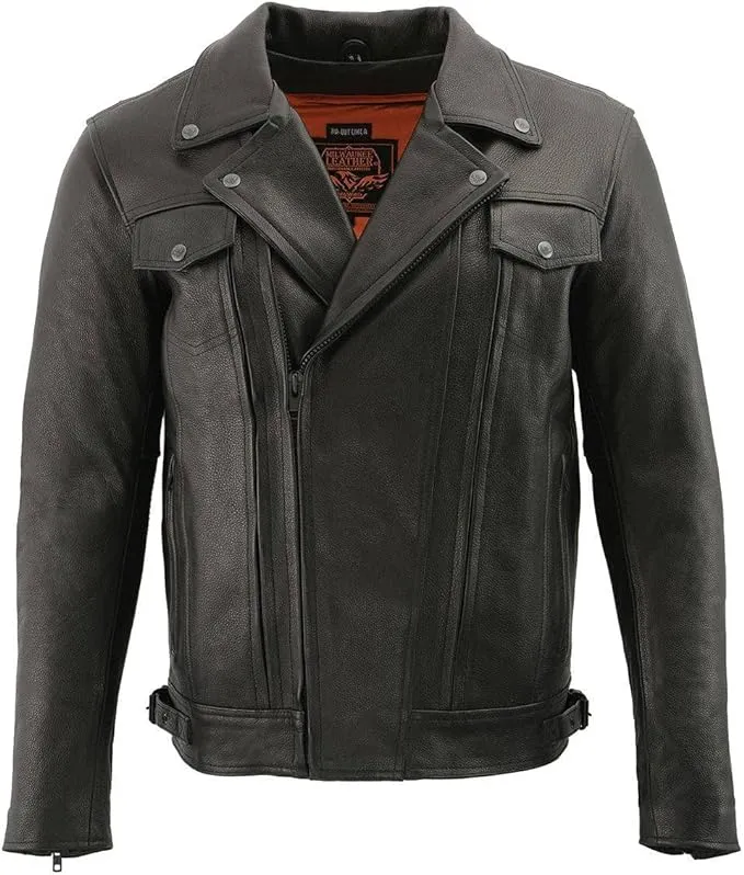 Milwaukee Leather Men’s ‘Pistol Pete’ Black Vented Leather Cruiser Jacket - MLM1520