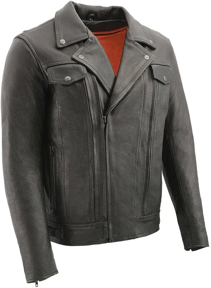 Milwaukee Leather Men’s ‘Pistol Pete’ Black Vented Leather Cruiser Jacket - MLM1520