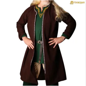 Mythrojan EMBROIDERED Klappenrock WOOLEN VIKING COAT : Hedeby / Haithabu Jarl kaftan LARP Wool - Brown