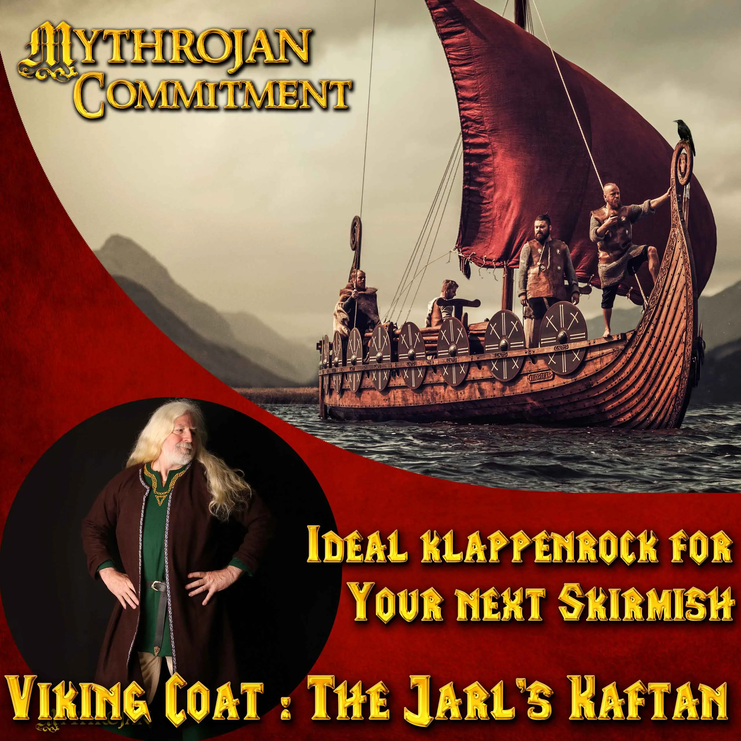 Mythrojan EMBROIDERED Klappenrock WOOLEN VIKING COAT : Hedeby / Haithabu Jarl kaftan LARP Wool - Brown