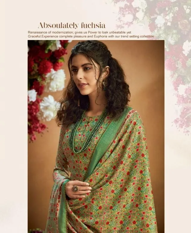 Noorani Pure Pashmina Suit Dress Material For Women Green