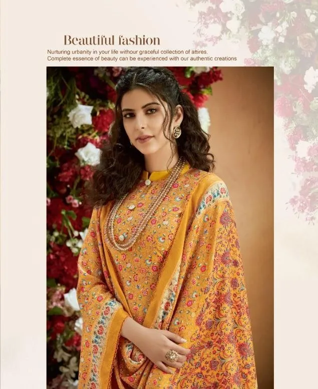 Noorani Pure Pashmina Suit Dress Material For Women Yellow