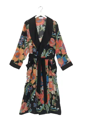 ONE HUNDRED STARS | Kimono Woven Flower Black Crepe Gown