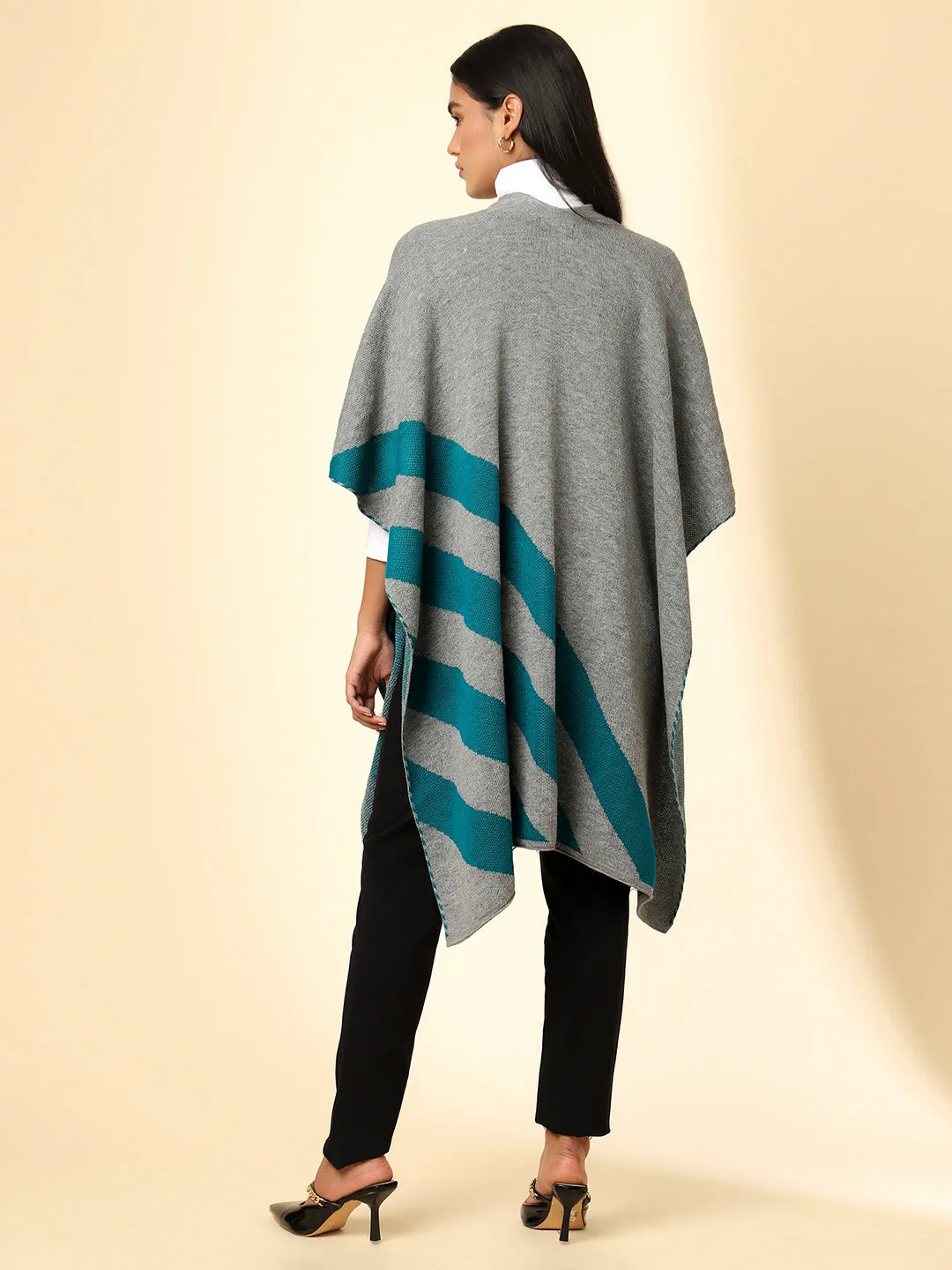 Open Front Striped Knitted Shrug | Grey