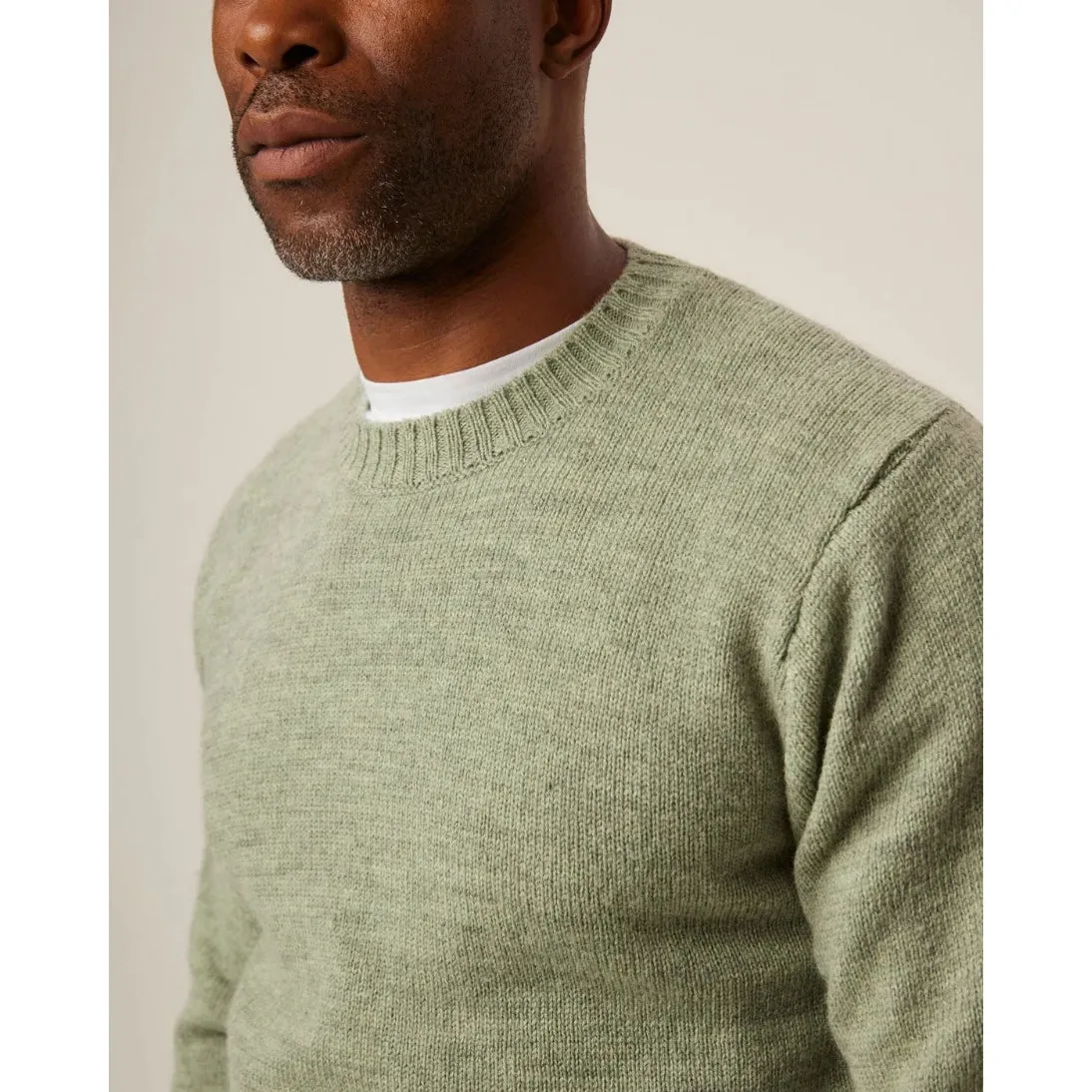 Peregrine Pure Merino Wool Makers Stitch Crew Jumper Mint Made in England WJ71008