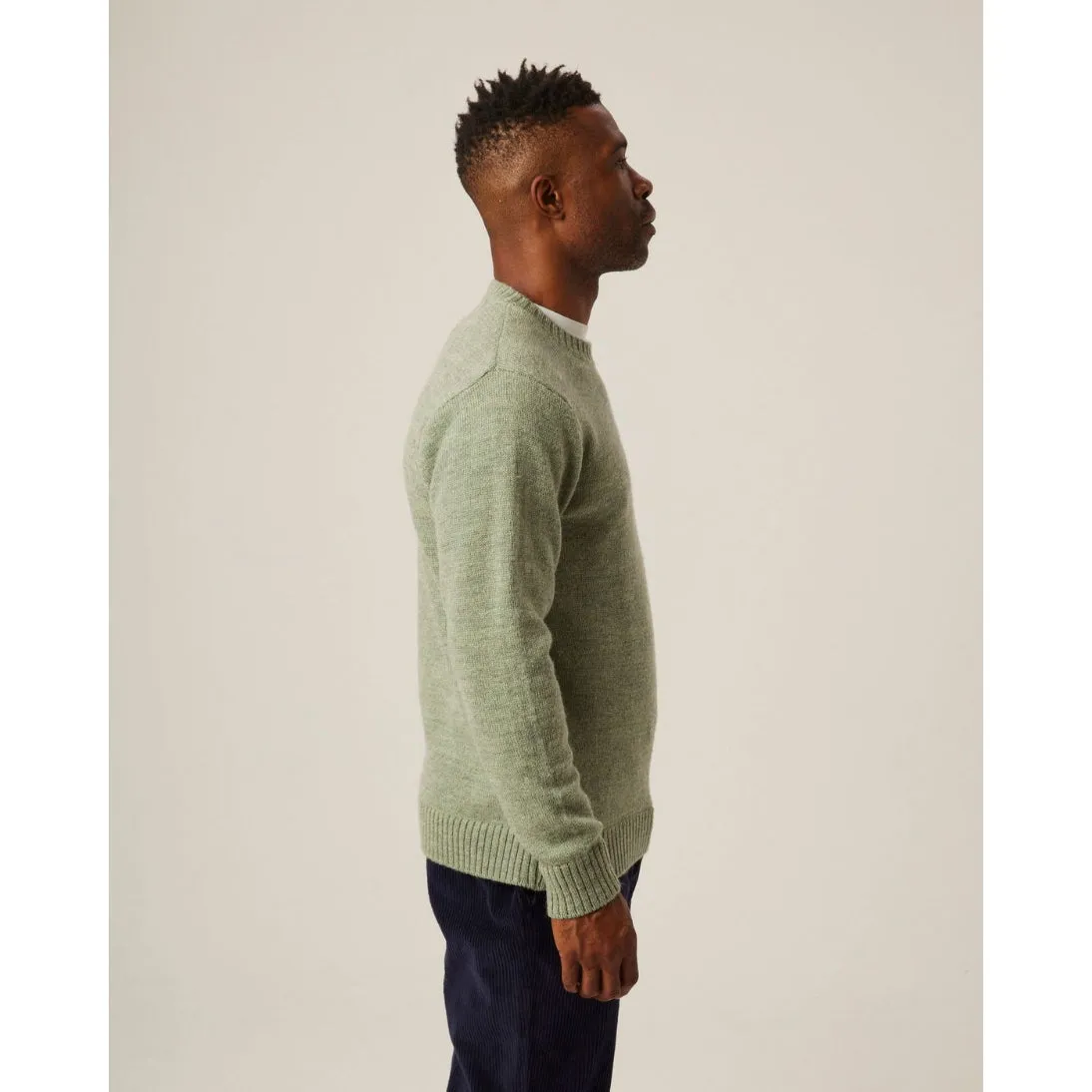 Peregrine Pure Merino Wool Makers Stitch Crew Jumper Mint Made in England WJ71008