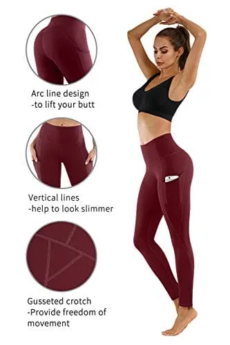 PHISOCKAT 2 Pack High Waist Yoga Pants with Pockets, Tummy Control Leggings, Workout 4 Way Stretch Yoga Leggings
