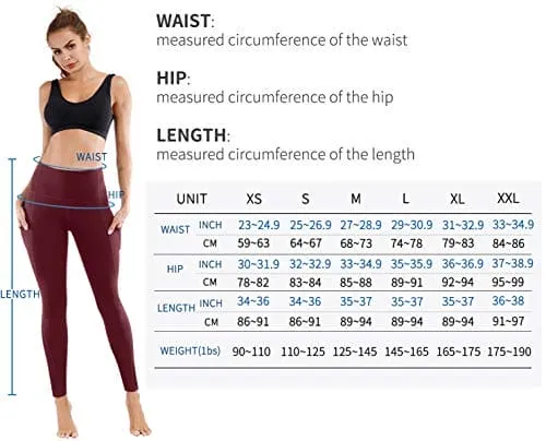 PHISOCKAT 2 Pack High Waist Yoga Pants with Pockets, Tummy Control Leggings, Workout 4 Way Stretch Yoga Leggings