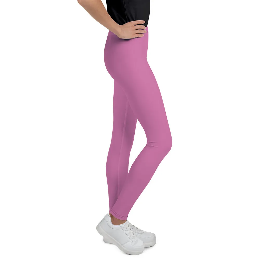 Pink Solid Color Premium Youth Leggings Sports Compression Tights -Made in USA/EU