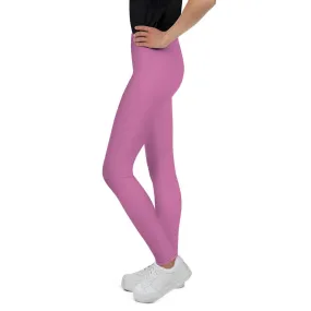 Pink Solid Color Premium Youth Leggings Sports Compression Tights -Made in USA/EU
