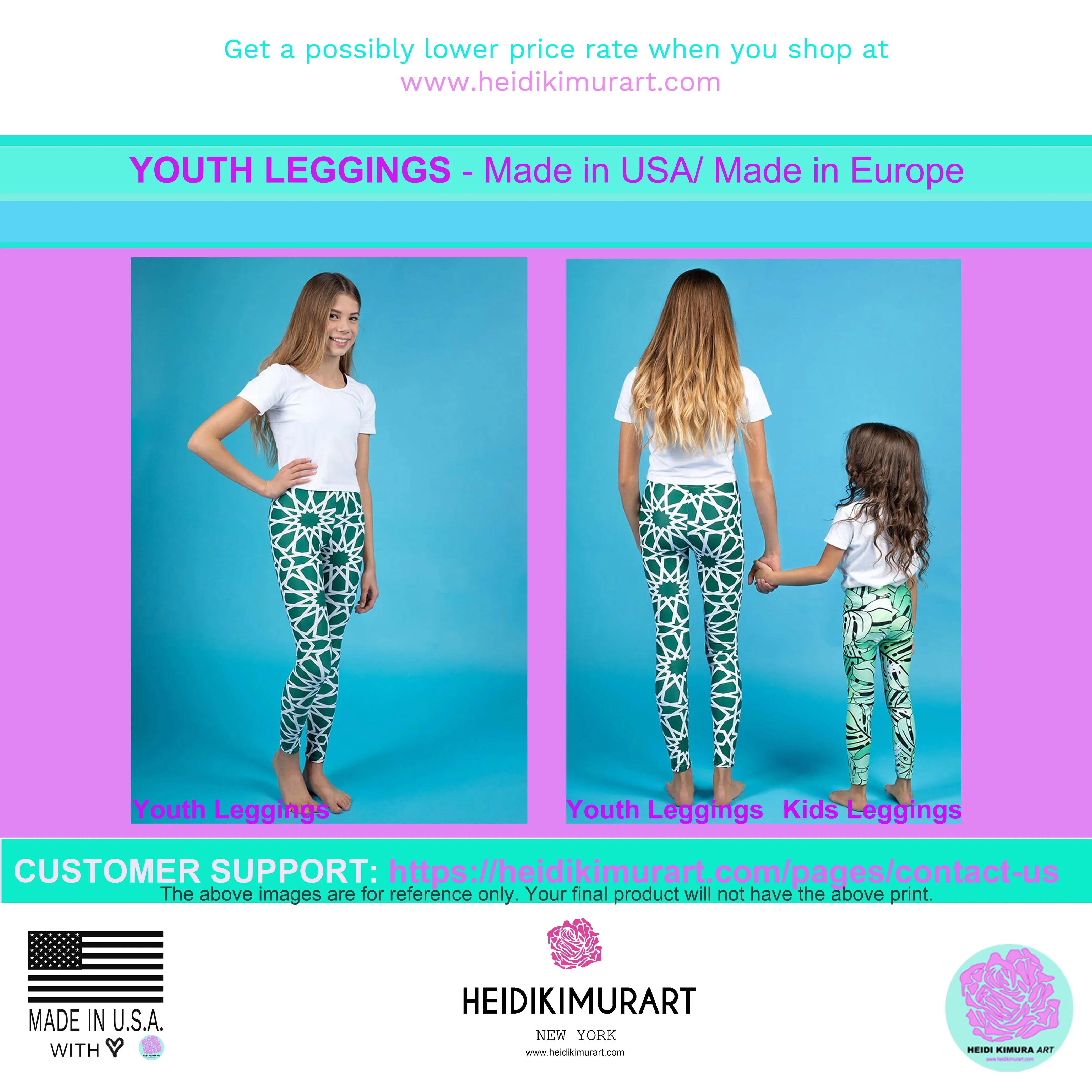 Pink Solid Color Premium Youth Leggings Sports Compression Tights -Made in USA/EU