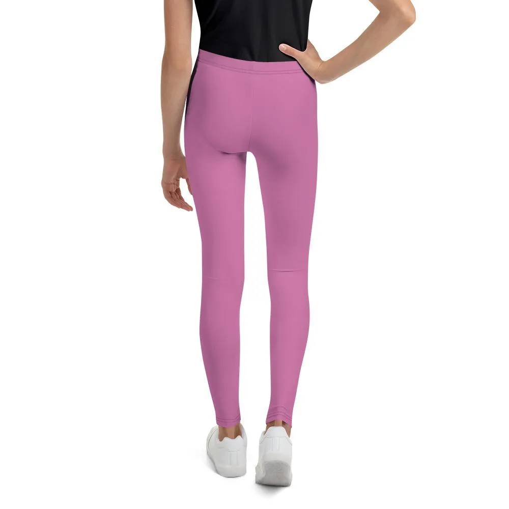 Pink Solid Color Premium Youth Leggings Sports Compression Tights -Made in USA/EU