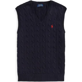 Polo Golf Cable Knit Cotton Vest Hunter Navy - AW24
