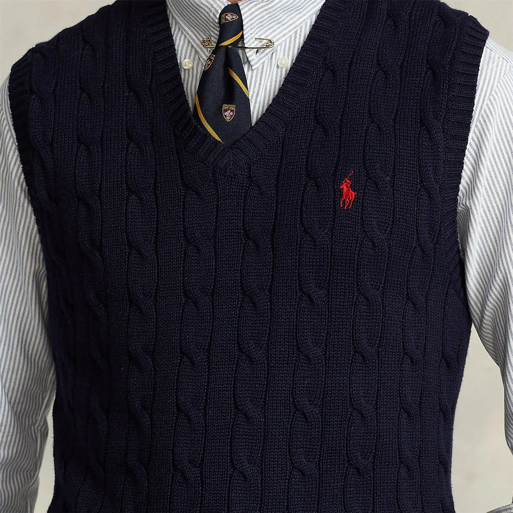 Polo Golf Cable Knit Cotton Vest Hunter Navy - AW24