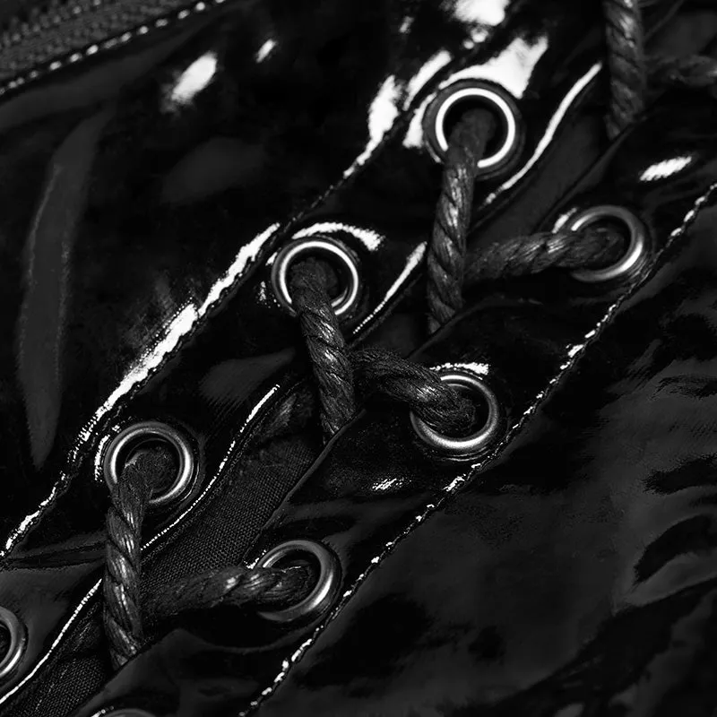 Punk Stretch-gloss Coated Knitted Strap Short Vest