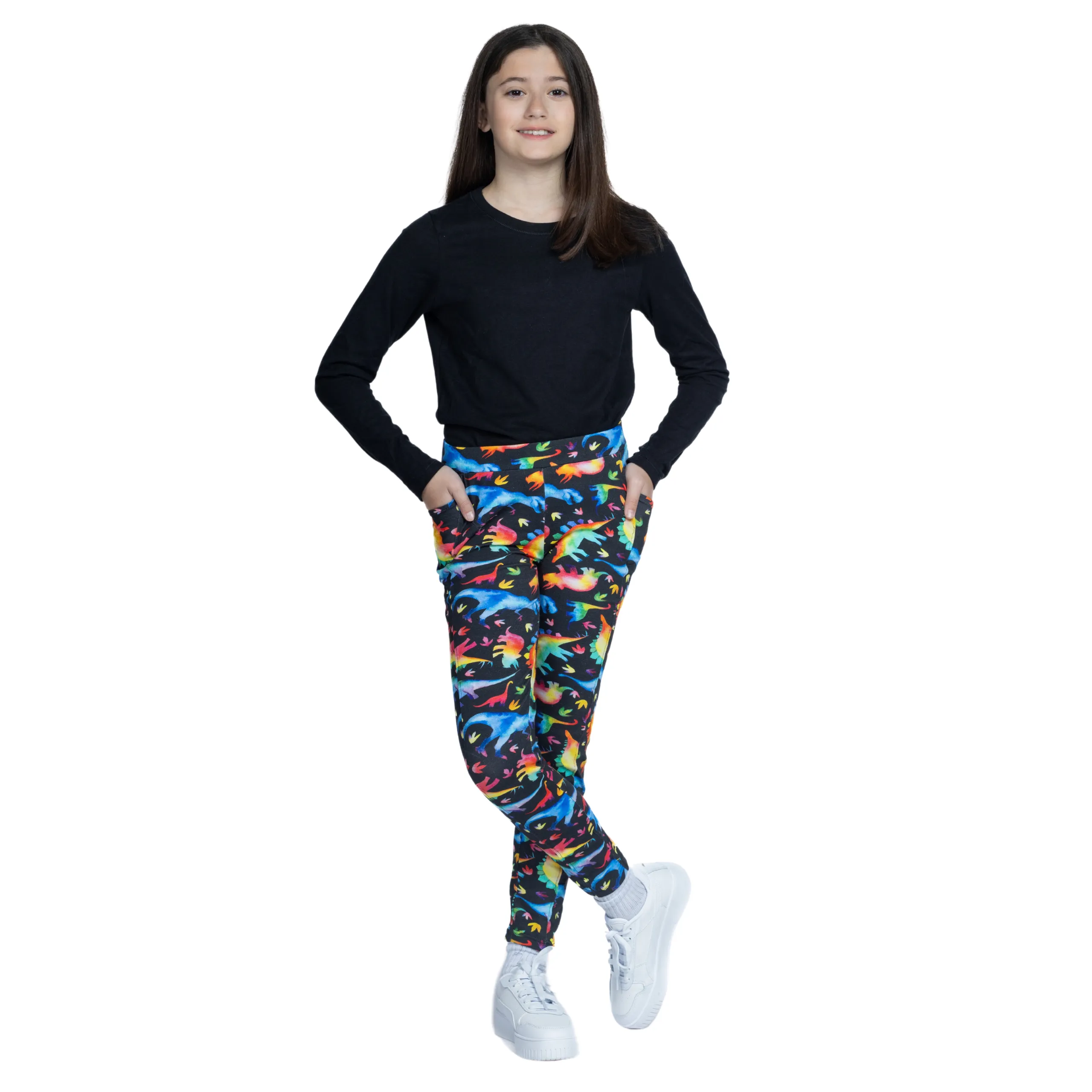 Rainbowsaurus Kids Leggings with Pockets
