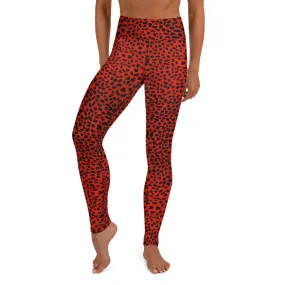 Red Cheetah Print Yoga Leggings, Leopard Animal Print Long Women's Gym Tights-Made in USA/EU/MX
