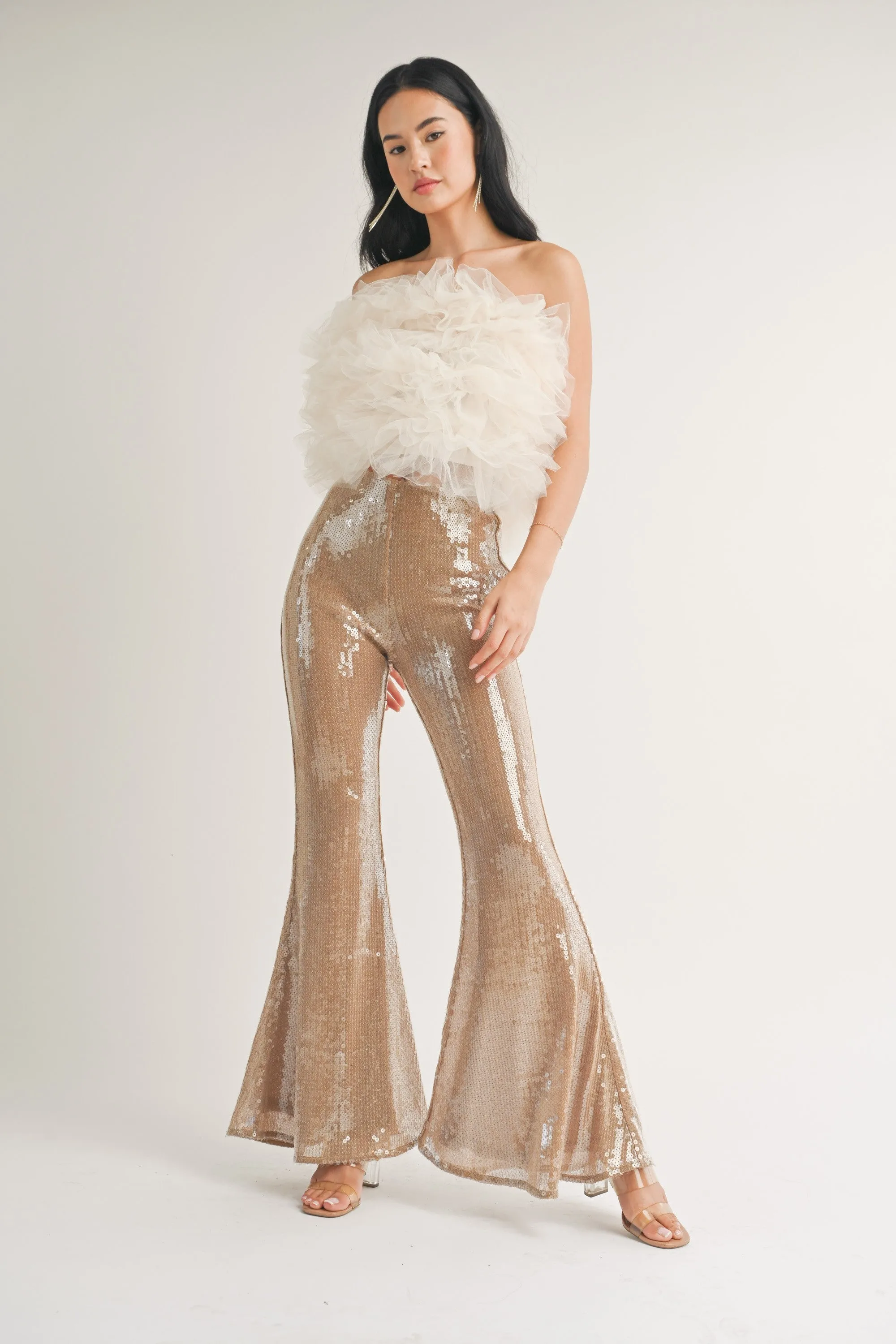 sequin flare leg pants