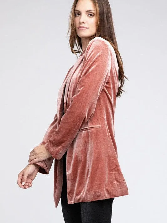 Shine in Velvet Peak Lapel Long Single Style Blazer