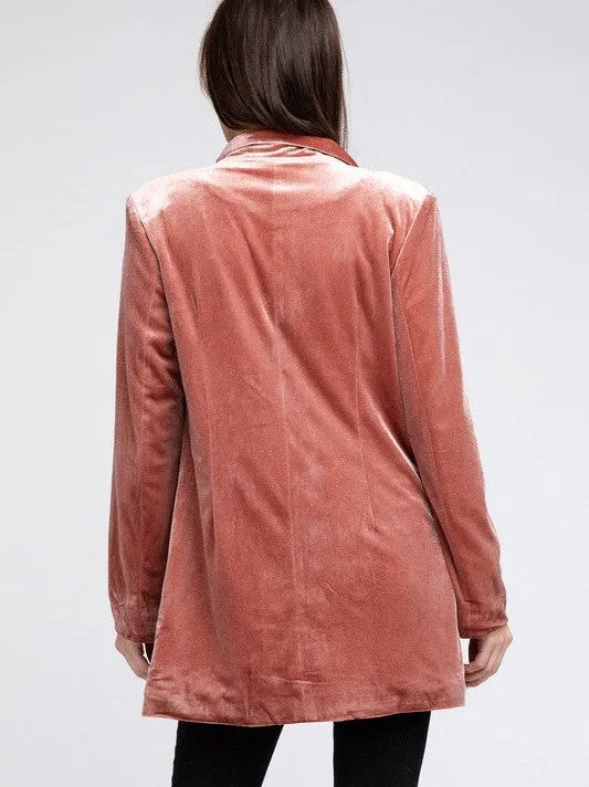 Shine in Velvet Peak Lapel Long Single Style Blazer
