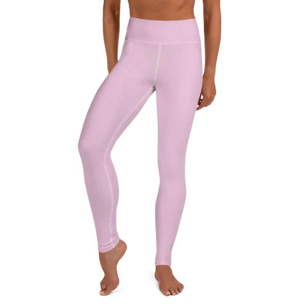 Soft Pink Women's Yoga Leggings, Best Pale Pink Designer Long Tights-Made in USA/EU/MX