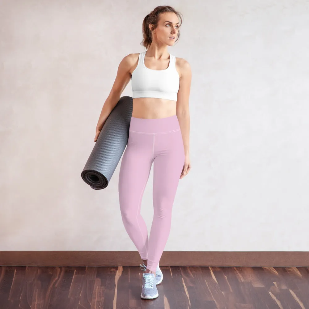 Soft Pink Women's Yoga Leggings, Best Pale Pink Designer Long Tights-Made in USA/EU/MX