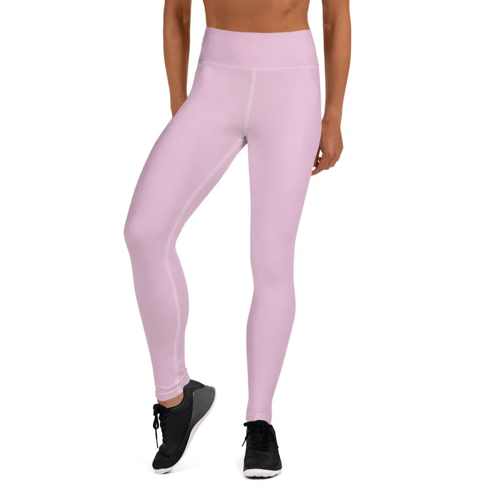 Soft Pink Women's Yoga Leggings, Best Pale Pink Designer Long Tights-Made in USA/EU/MX