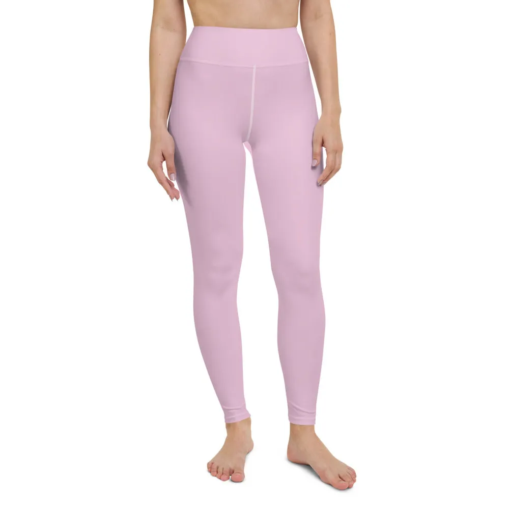 Soft Pink Women's Yoga Leggings, Best Pale Pink Designer Long Tights-Made in USA/EU/MX
