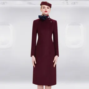 Stand Collar Wrap Slim Waist Longline Wool Blend Coat