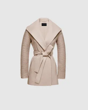 Superfine Alpaca Wrap Coat with Ribbed Sleeves