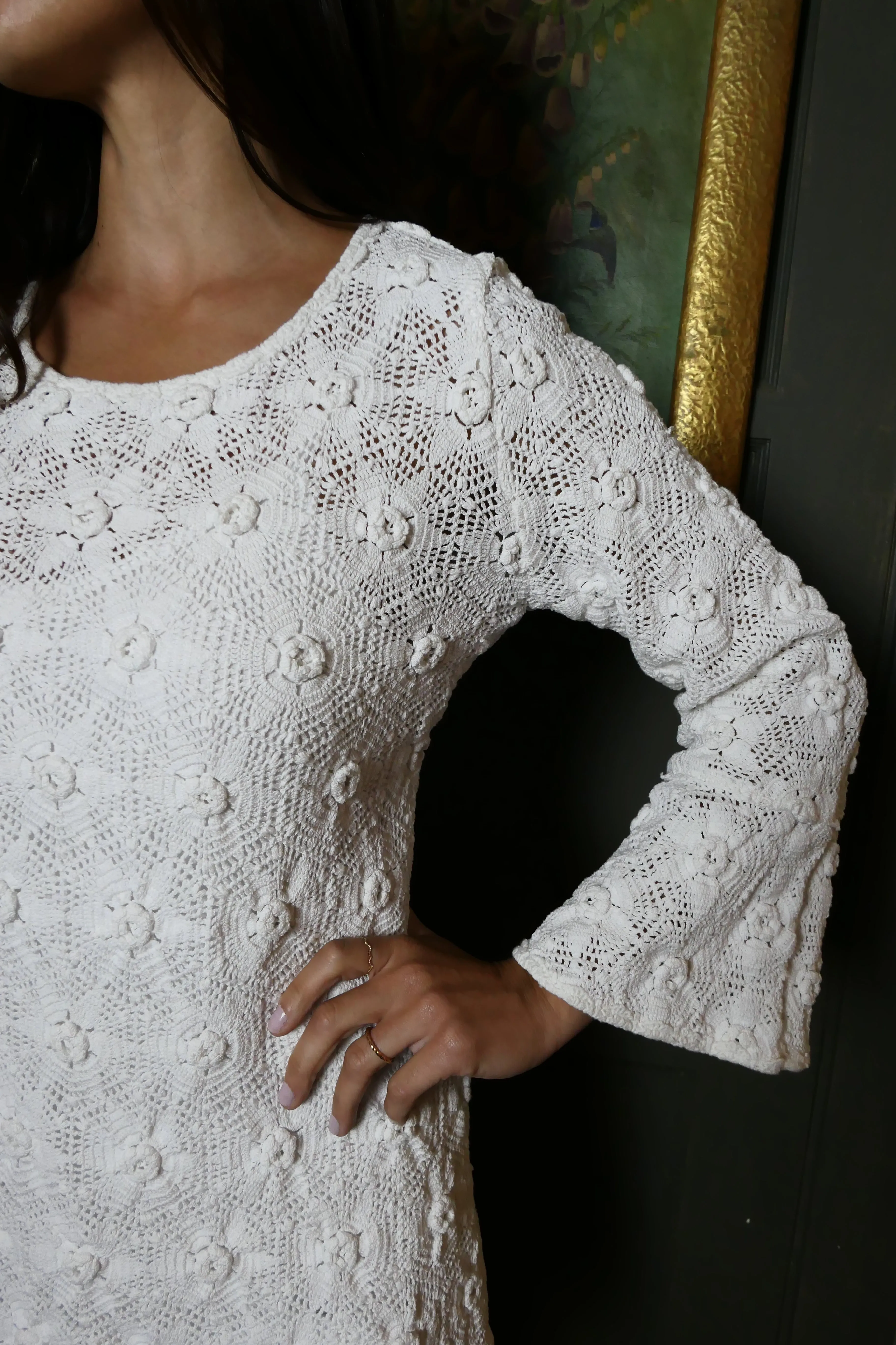 The Daisy Bell Sleeve Crochet Mini Dress