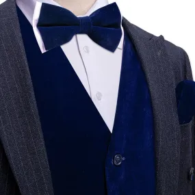 Ties2you Dress Vest Dark Blue Solid V-Neck Mens Waistcoat Suede Leather Vest Bow Tie Set