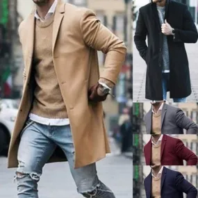 Trench Coat Slim Fit Long Sleeve Cardigans Blend Coat Solid Long Wool Coat